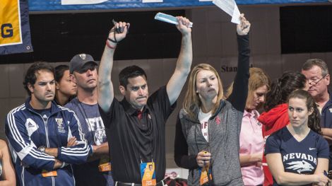 2013wncaaGreeg Meehan cheering his swimmers.