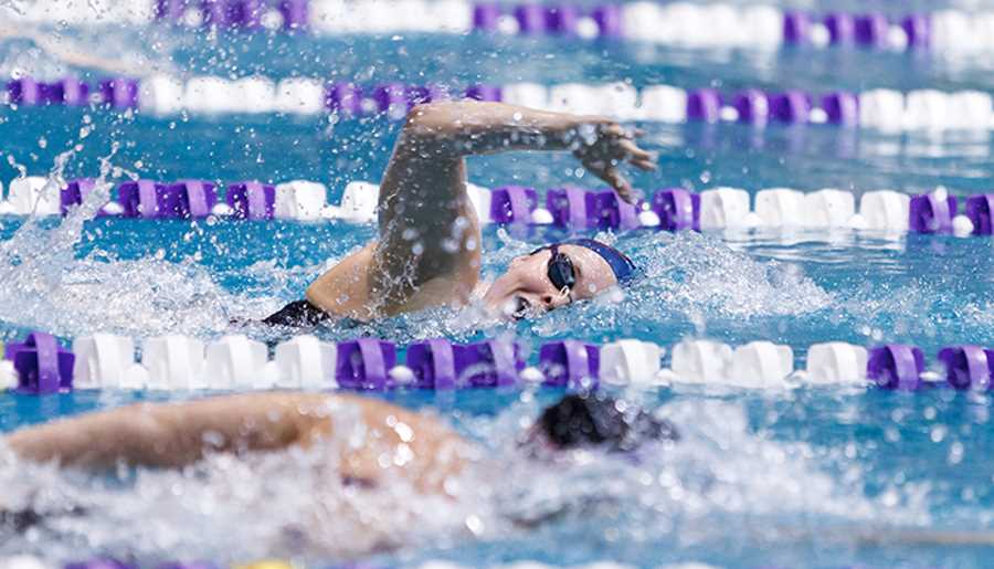 The Liberty University Swimming and Diving team competes against James Madison University on January 17, 2014. (Photo by Joel Coleman)