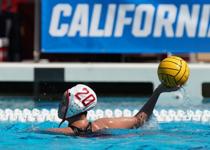 May 12, 2019; Avery Aquatic Center, Palo Alto, CA, USA; Collegiate Women's Water Polo: NCAA Championship Game: USC Trojans vs Stanford Cardinals; Stanford Cardinal Driver Ryann Neushul Photo credit: Catharyn Hayne