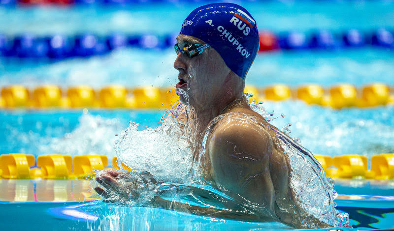 Anton Chupkov of Russia on his way to win in a New World Record time in the men's 200m Breaststroke Final during the Swimming events at the Gwangju 2019 FINA World Championships, Gwangju, South Korea, 26 July 2019.