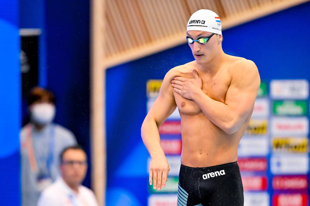 Ralph Daleiden Ciuferri of Luxembourg prepares to compete in the 100m Freestyle Men Heats during the 20th World Aquatics Championships at the Marine Messe Hall A in Fukuoka (Japan), July 26th, 2023.