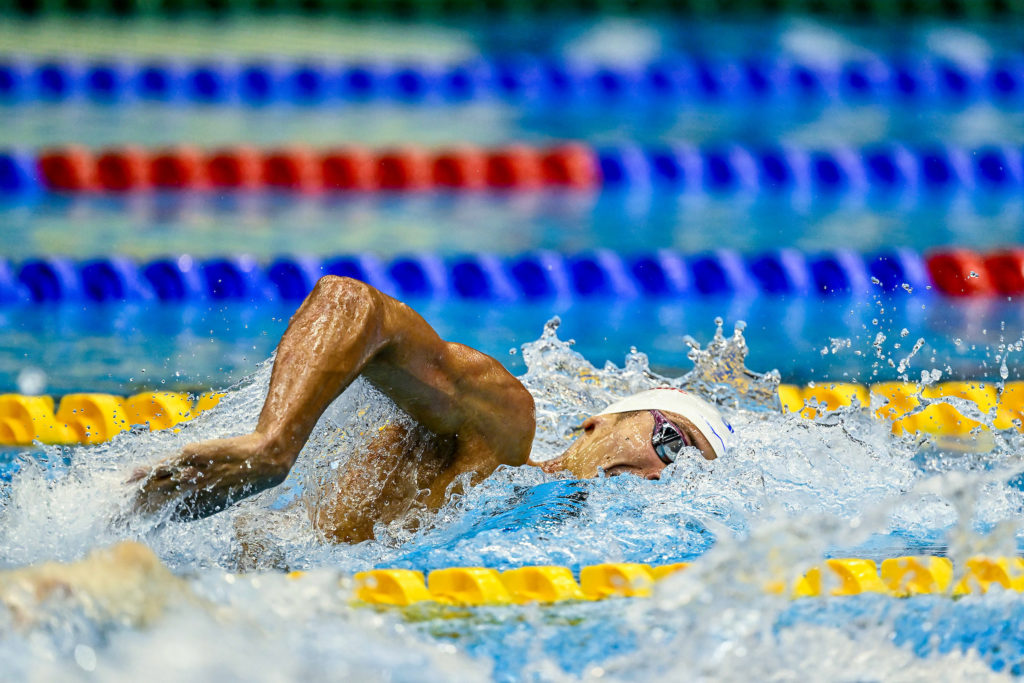 David Popovici of Romania competes in the Men's Freestyle 200m Heats during the 20th World Aquatics Championships at the Marine Messe Hall A in Fukuoka (Japan), July 24th, 2023.