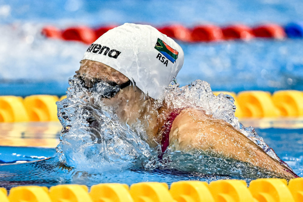 Tatjana Smith (nee Schoenmaker) of South Africa competes in the 200m Breaststroke Women Final during the 20th World Aquatics Championships at the Marine Messe Hall A in Fukuoka (Japan), July 28th, 2023.