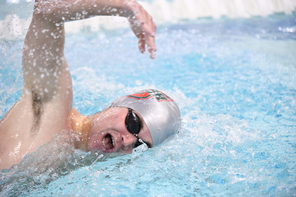 September 28, 2018: during the NCAA swimming and diving meet between Saint Louis University and The WashU Bears at the Millstone Pool on the campus of Washington University in St. Louis, Missouri. (Photo: Danny Reise/Washington University)